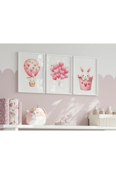 Pudra Pembesi Balon ve Tavşan 3'lü Poster Seti