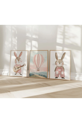 Pudra Pembesi Sevimli Tavşan 3'lü Poster Seti