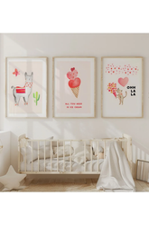 Sevimli Lama ve Pembe Dondurma 3'lü Poster Seti