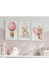 Pudra Pembesi Yumoş Ayıcığı 3'lü Poster Seti