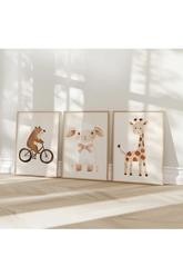 Sevimli Hayvanlar İskandinav Tarzı 3'lü Poster Seti