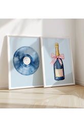 Şampanya & Plak Seti Nostalji Temalı 2'li Şık Poster Seti