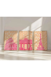 Roma & Berlin & Paris - İllüstrasyon Tarzı 3'lü Şehir Poster Seti