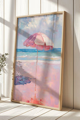 Renkli Sahildeki Şemsiye Yağlı Boya Tarzı Şık Tablo