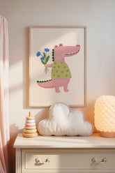 Romantik Dino Çocuk Odası Dekoru,El Yapımı Görünümlü İskandinav Tablo
