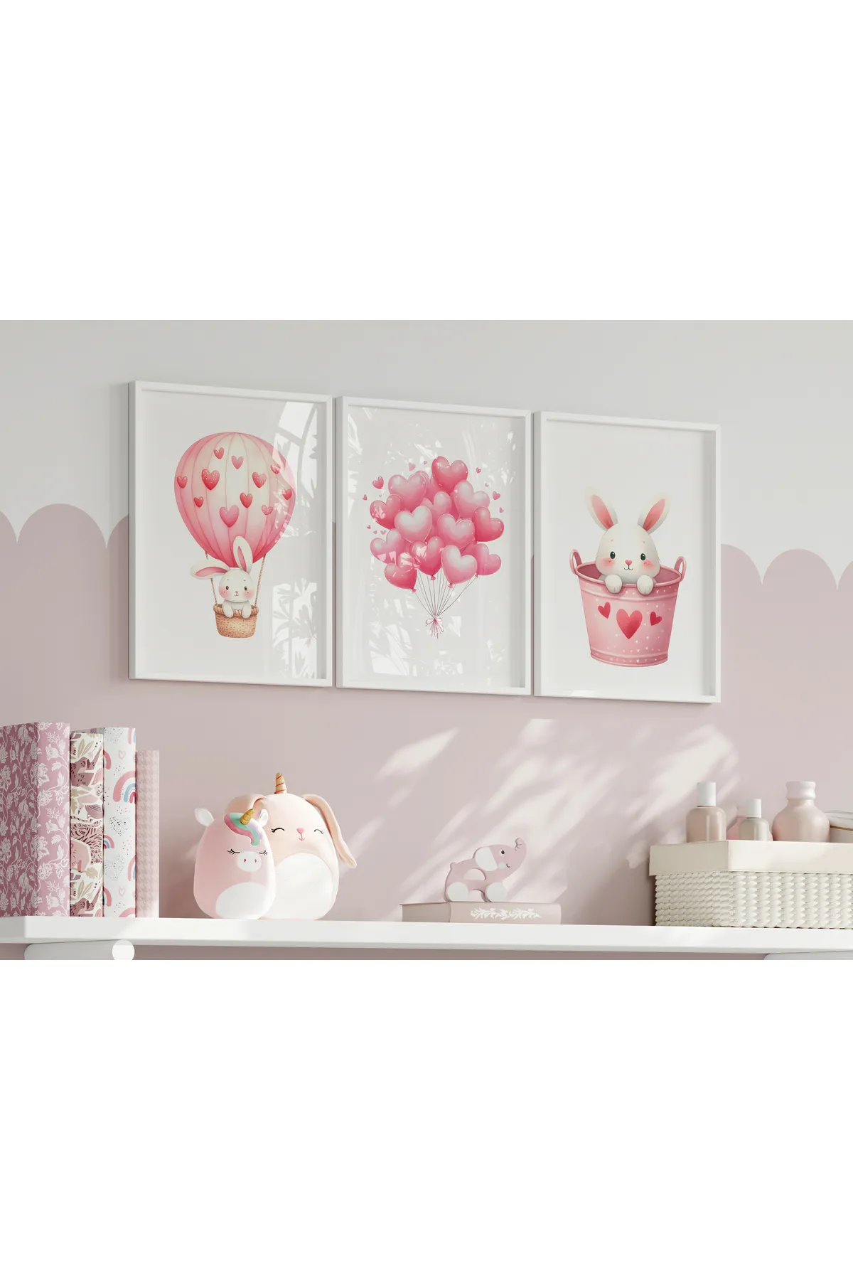 Pudra Pembesi Balon ve Tavşan 3'lü Poster Seti