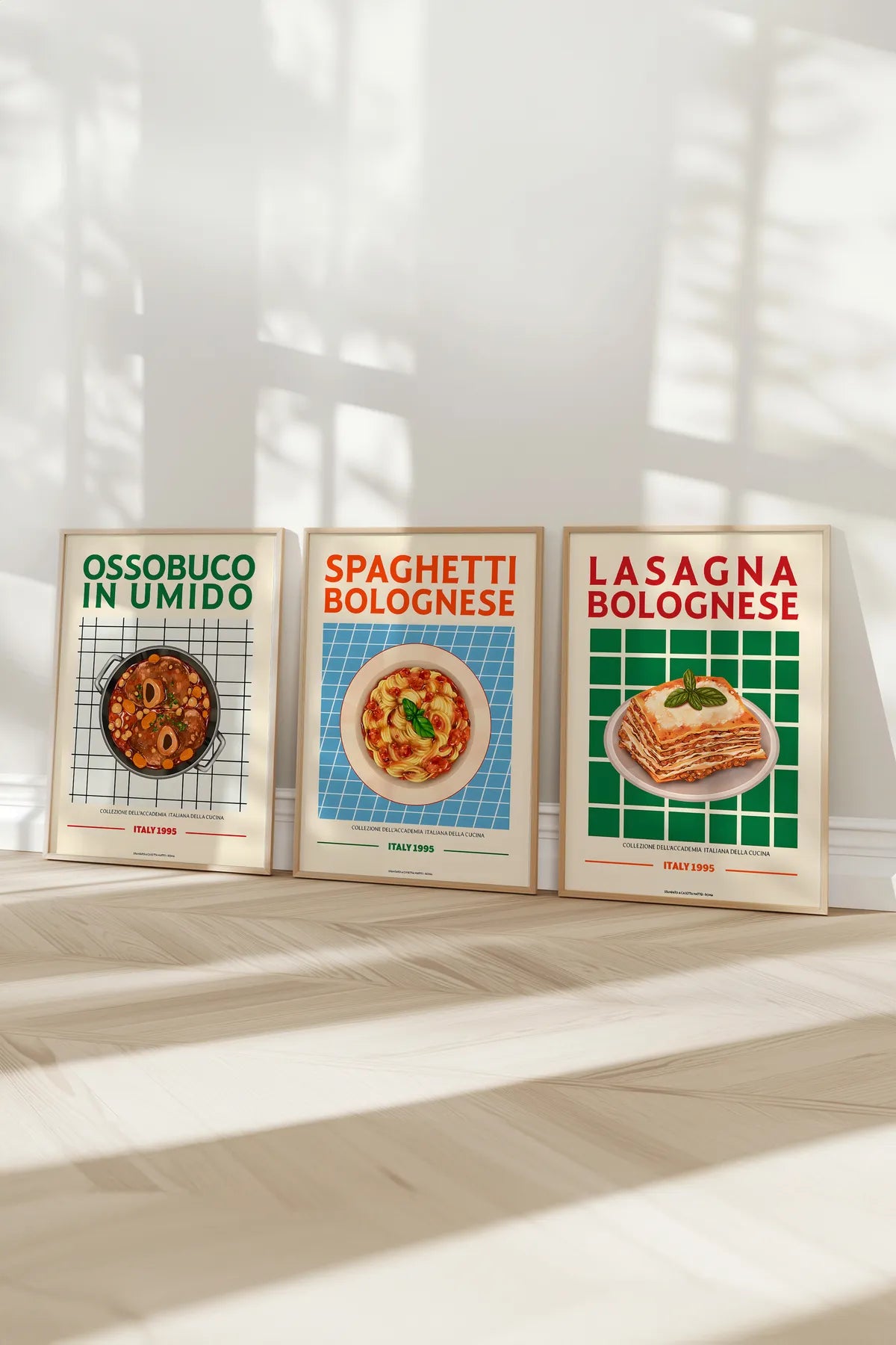Lasagna & Ossobuco & Spaghetti - İtalyan Mutfağı 3'lü Estetik Tablo Seti