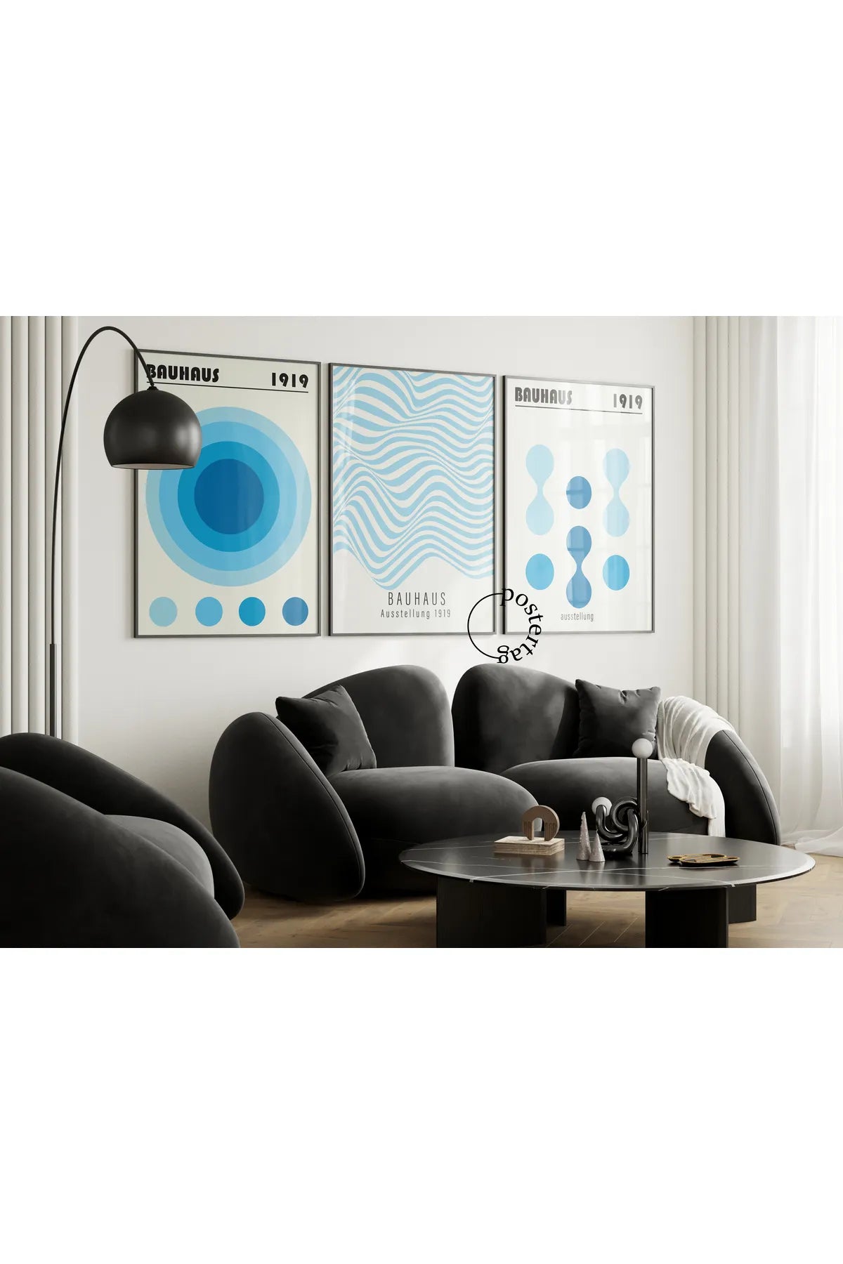 [Bauhaus] Turkuaz Temalı Modern Estetik 3'lü Poster Seti