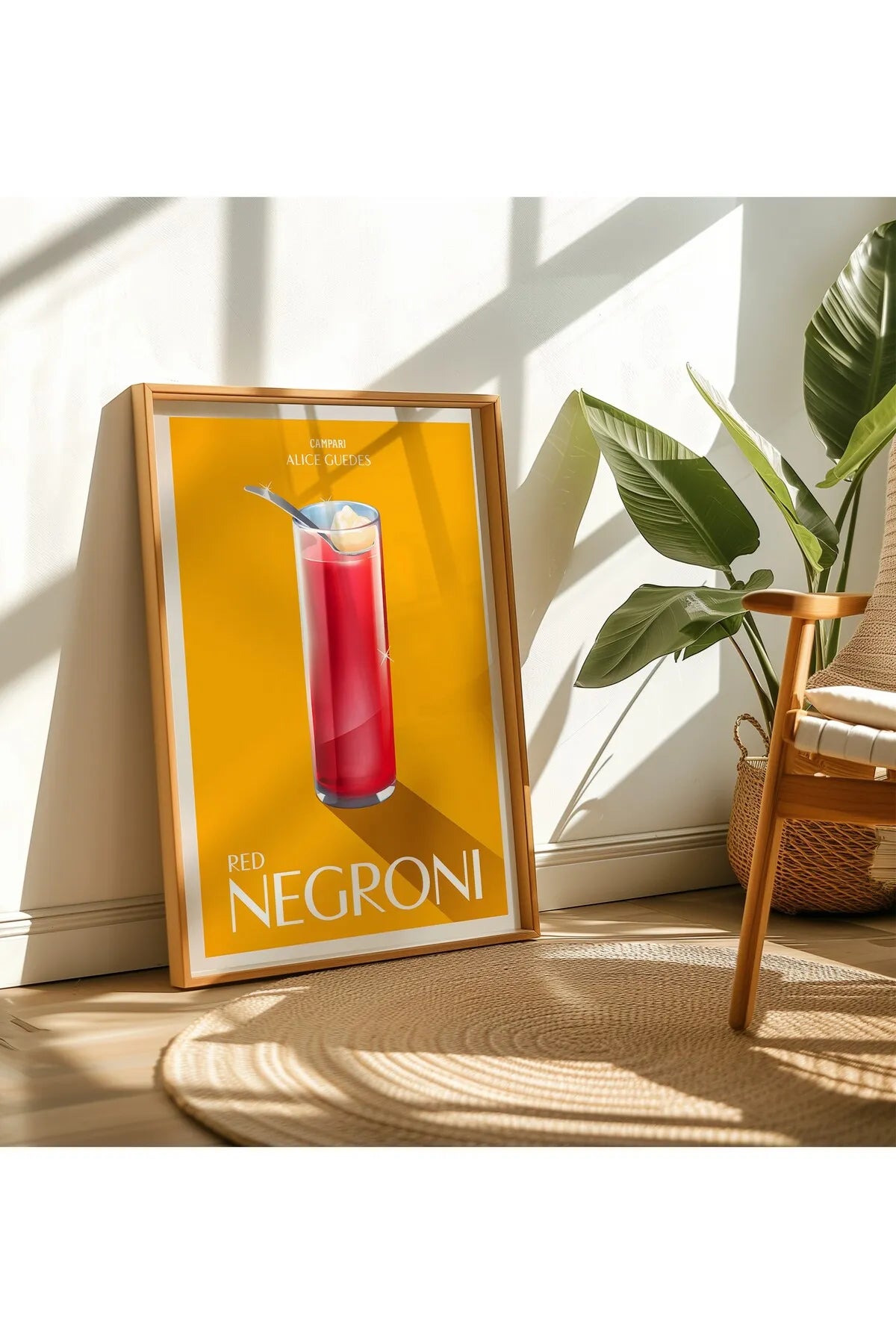 Canlı Renkli Negroni Kokteyller 3'lü Estetik Tablo Seti
