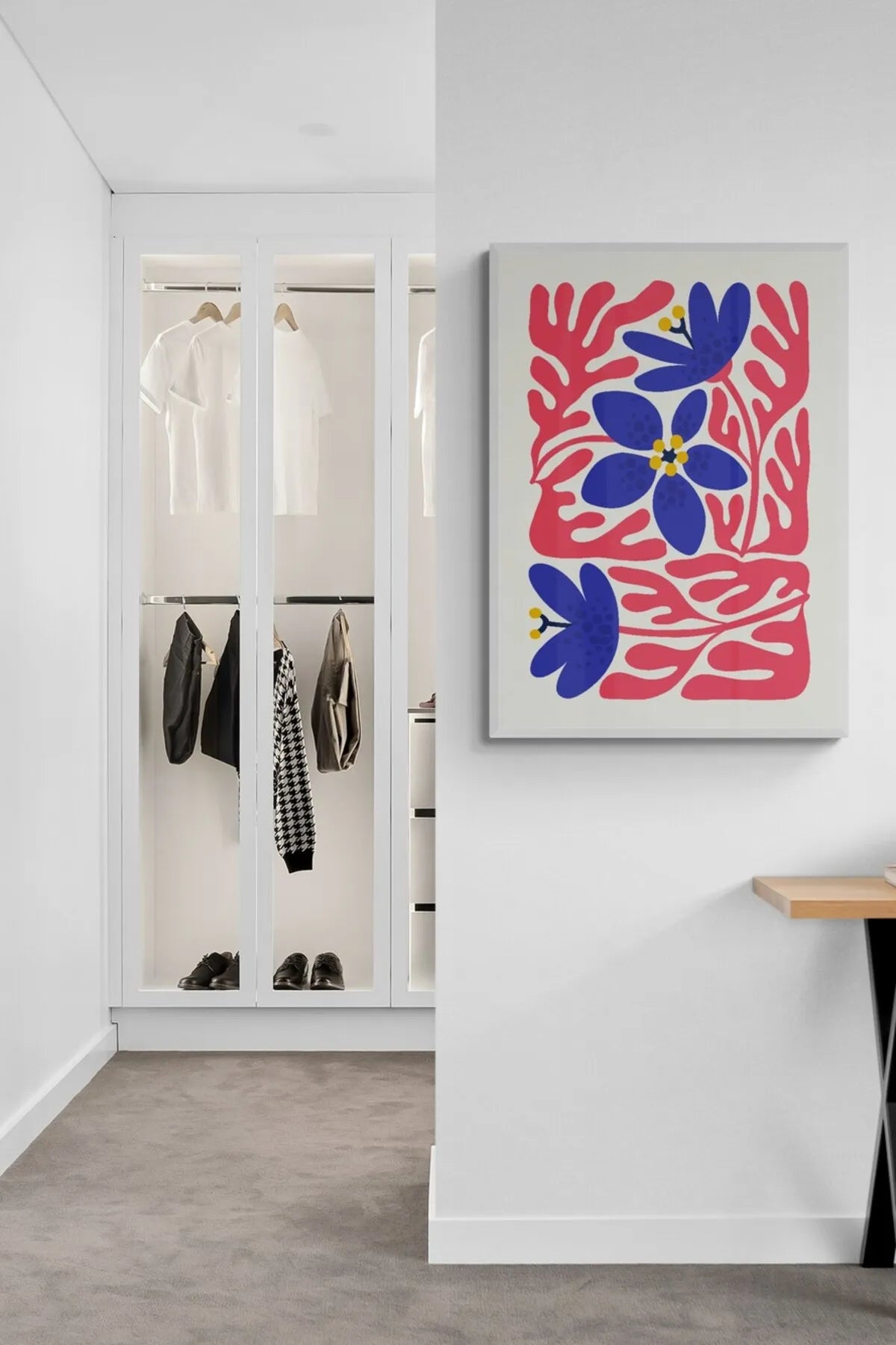 Estetik Çiçek Temalı Pembe - Lacivert Botanik Posteri [Henri Matisse]