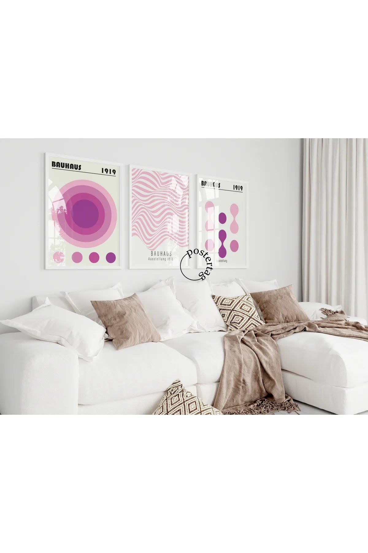 [Bauhaus] Mor Temalı Modern Estetik 3'lü Poster Seti