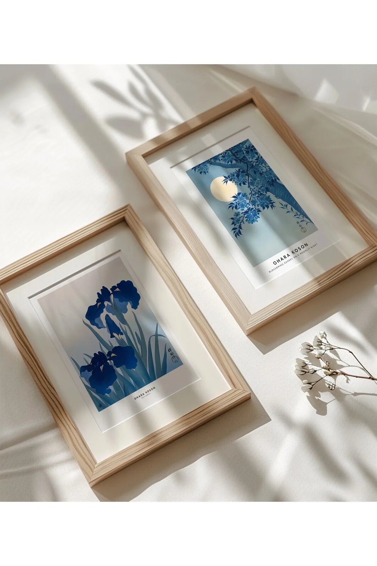 Ohara Koson Canlı Mavi Tonları Soft 2'li Şık Poster Seti