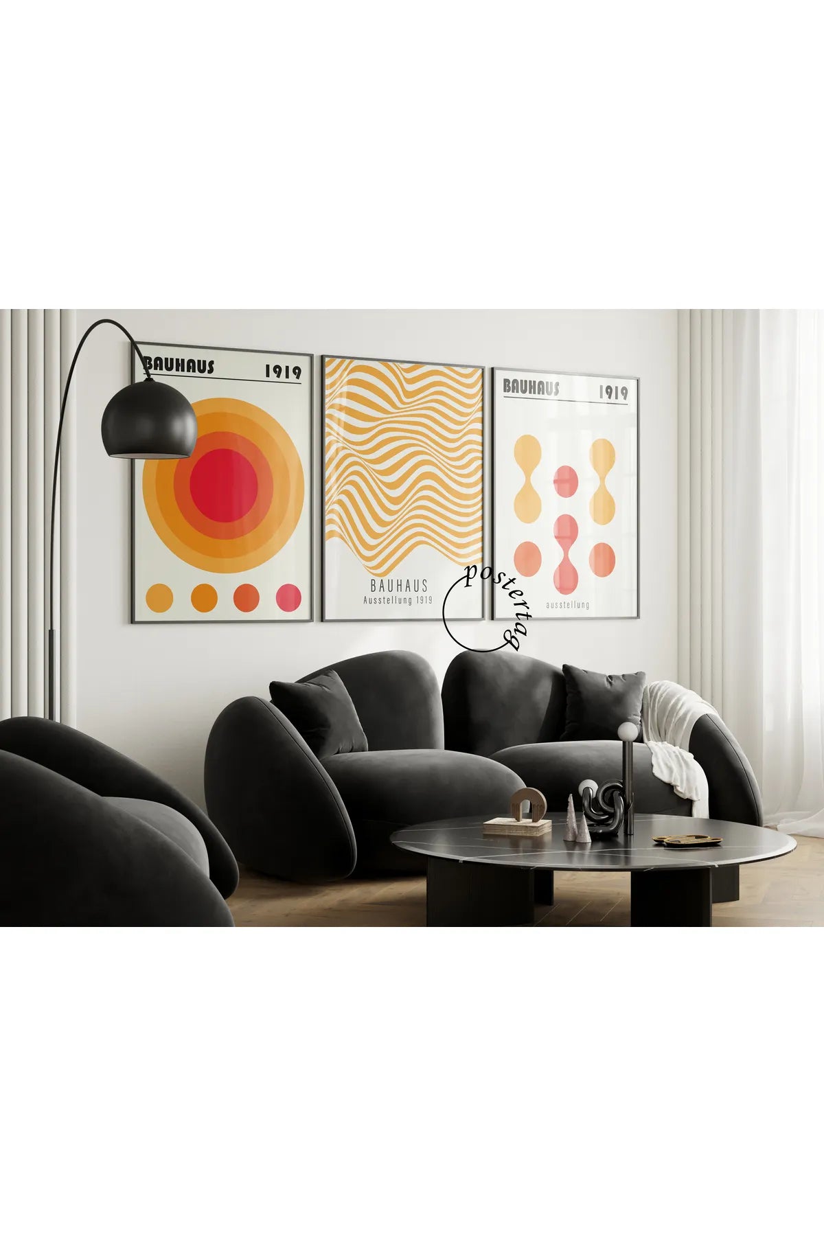 [Bauhaus] Turuncu Temalı Modern Estetik 3'lü Poster Seti