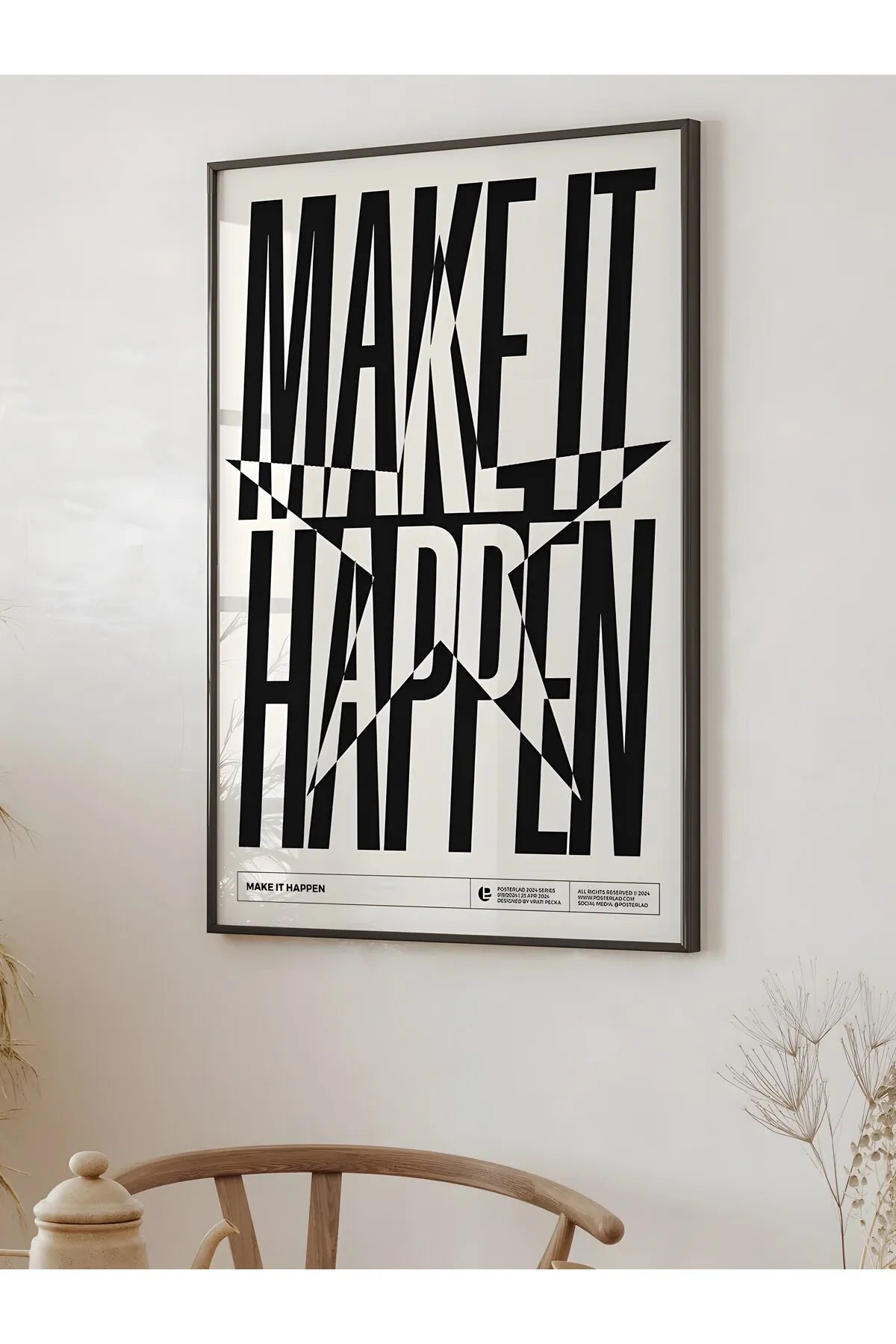 MAKE IT HAPPEN Minimalist Estetik İlllüstrasyon Posteri