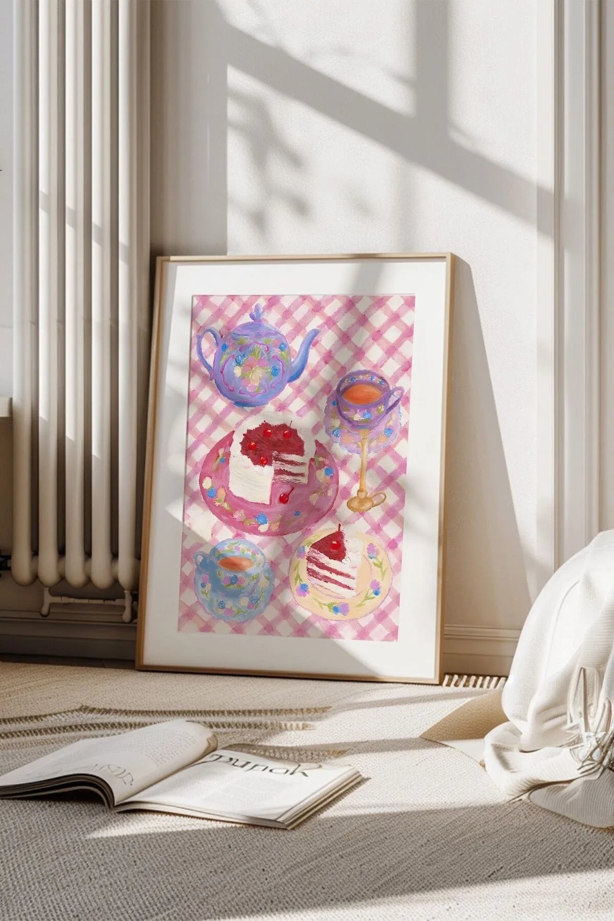 Modern Estetik Pembe Çay Seti 2'li Poster Seti