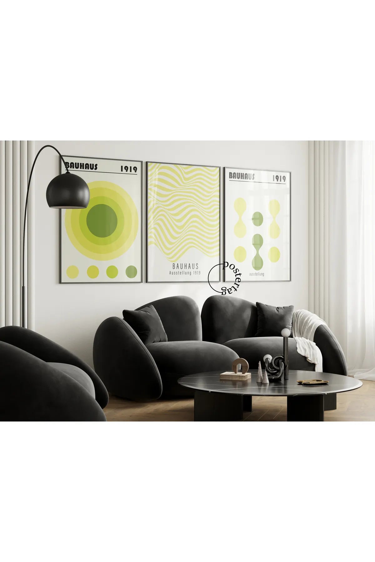 [Bauhaus] Açık Yeşil Temalı Modern Estetik 3'lü Poster Seti