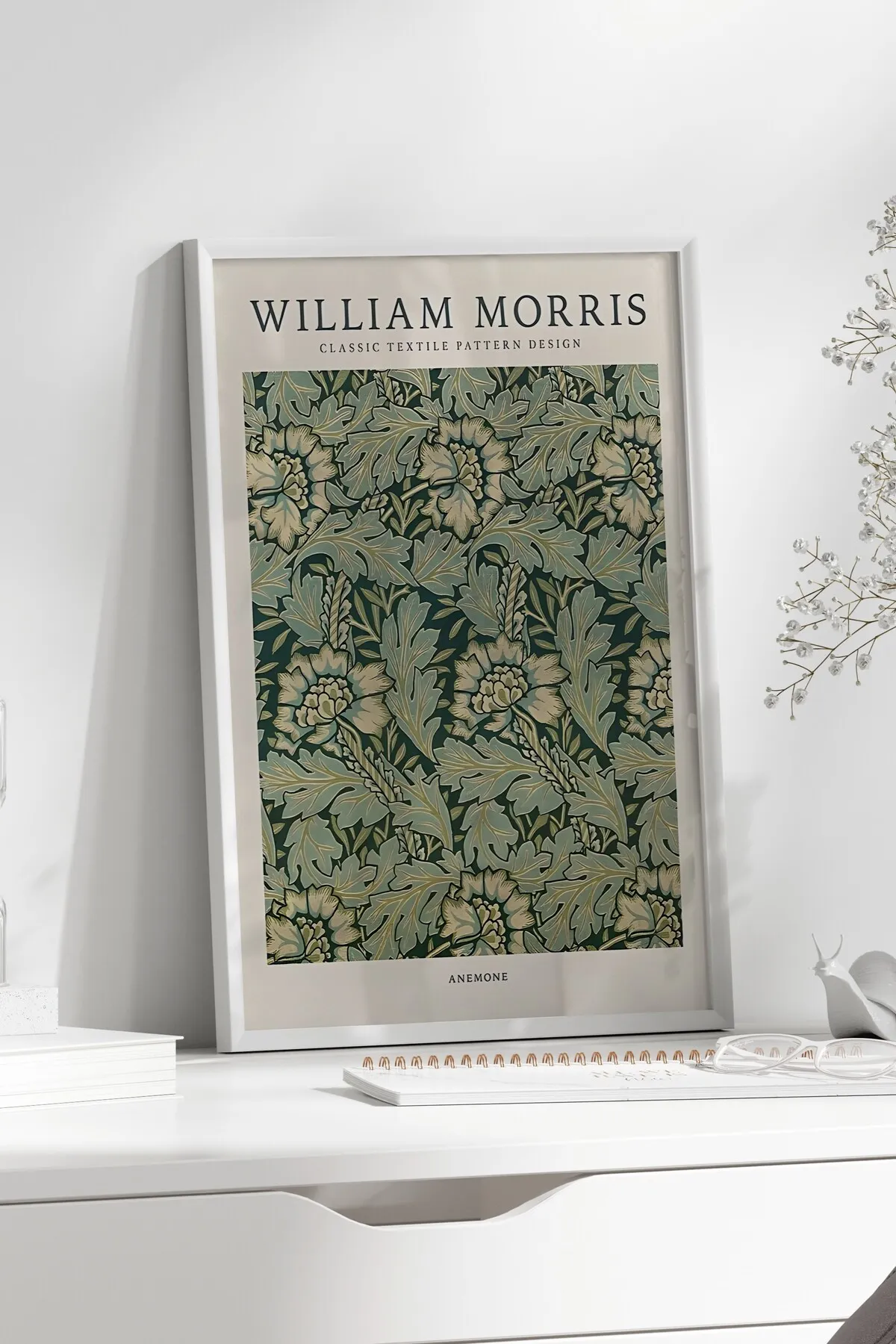 Anemone [William Morris] - Botanik Temalı Yeşil Duvar Tablosu