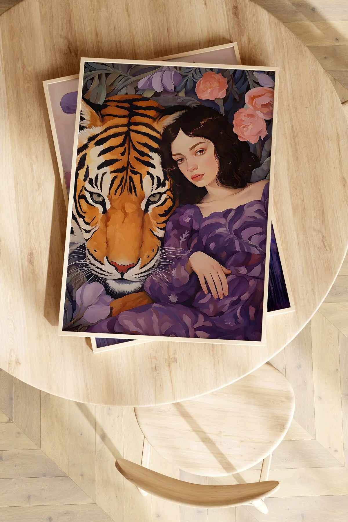 Egzotik Kaplan & Prenses Mor Temalı 2'li Şık Poster Seti