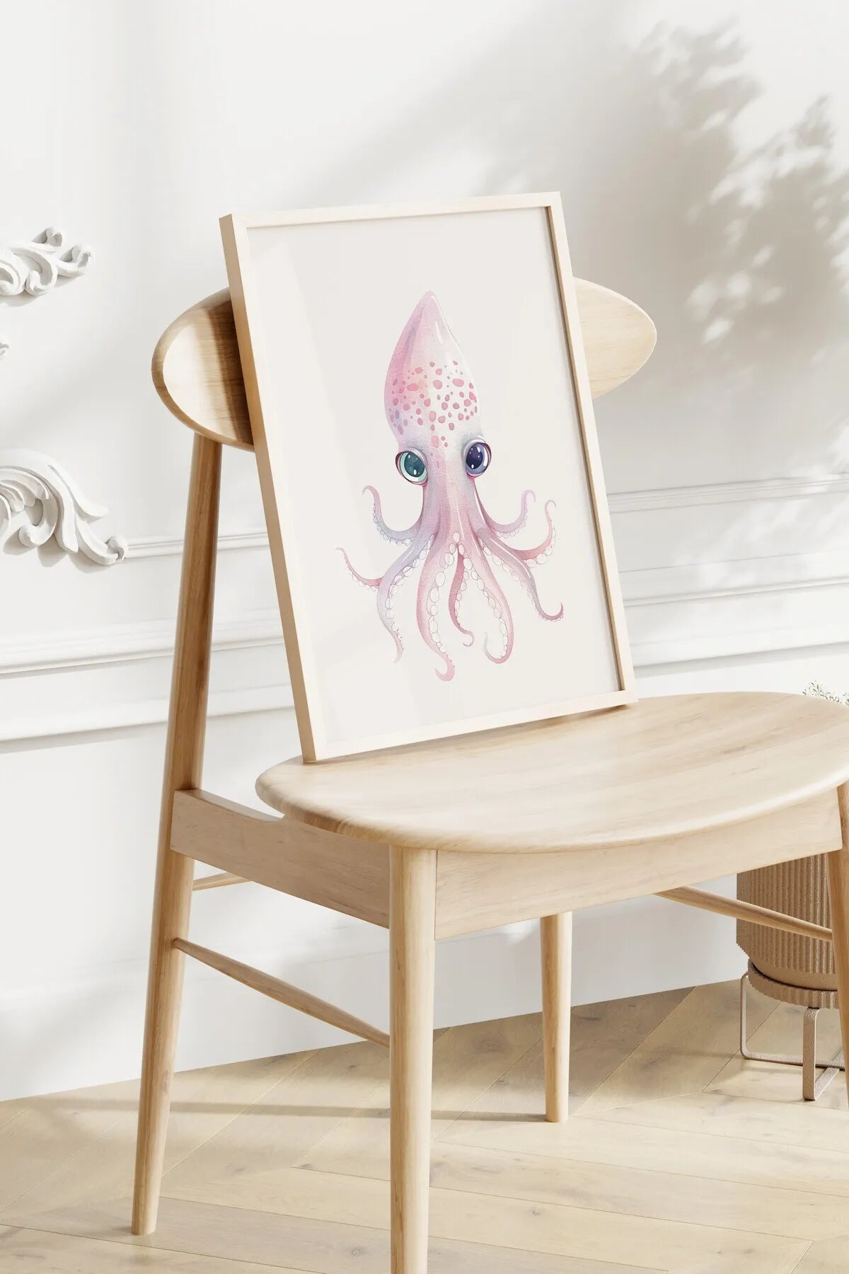 Sevimli Pembe Ahtapot & Mavi Balina İskandinav Tarzı 2'li Poster Seti