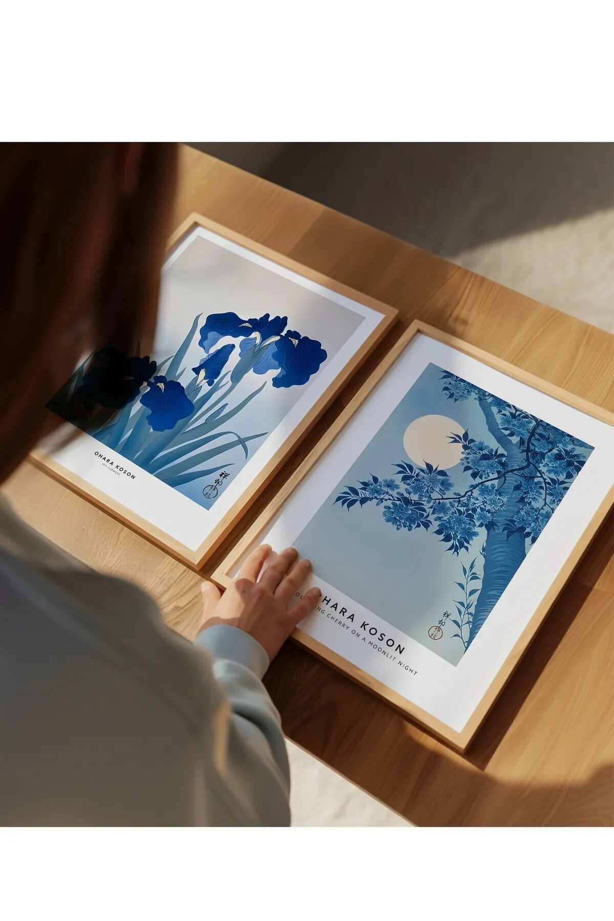 Ohara Koson Canlı Mavi Tonları Soft 2'li Şık Poster Seti