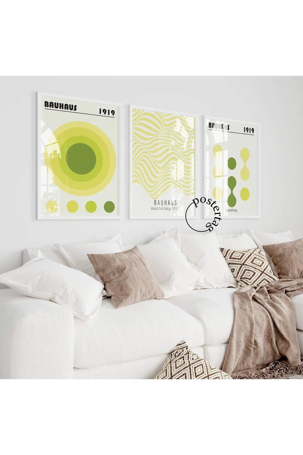 [Bauhaus] Açık Yeşil Temalı Modern Estetik 3'lü Poster Seti