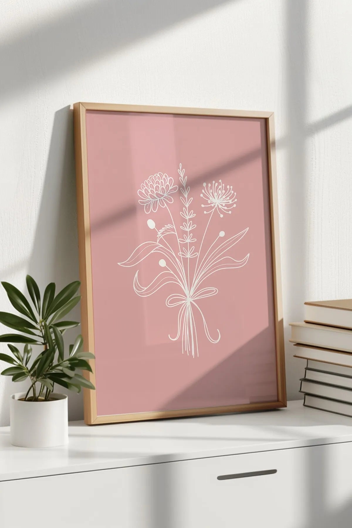 Pembe Çiçekler Botanik Temalı 3'lü Şık Poster Seti