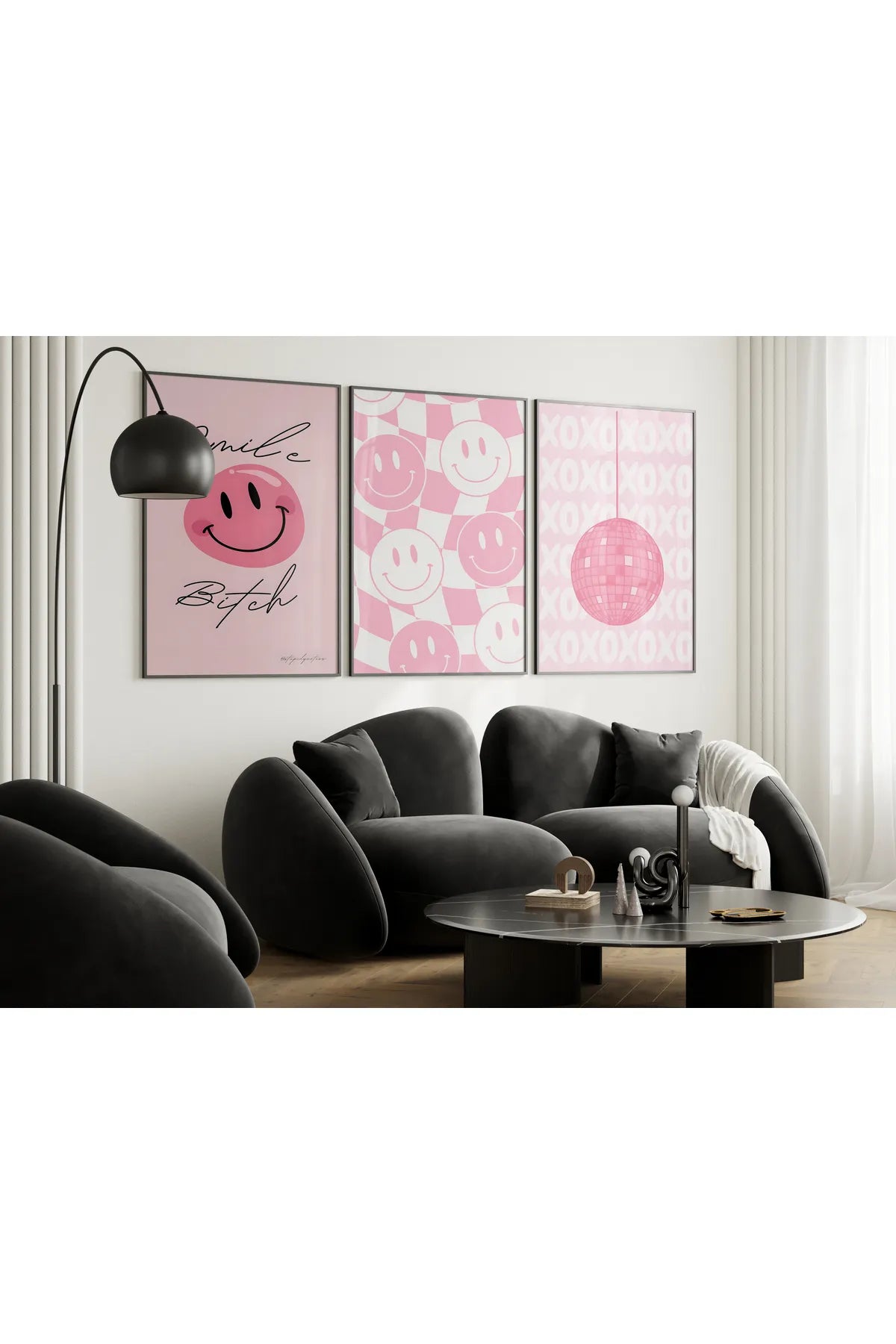 Pembe Estetik Smile Gif Pozitif 3'lü Poster Seti