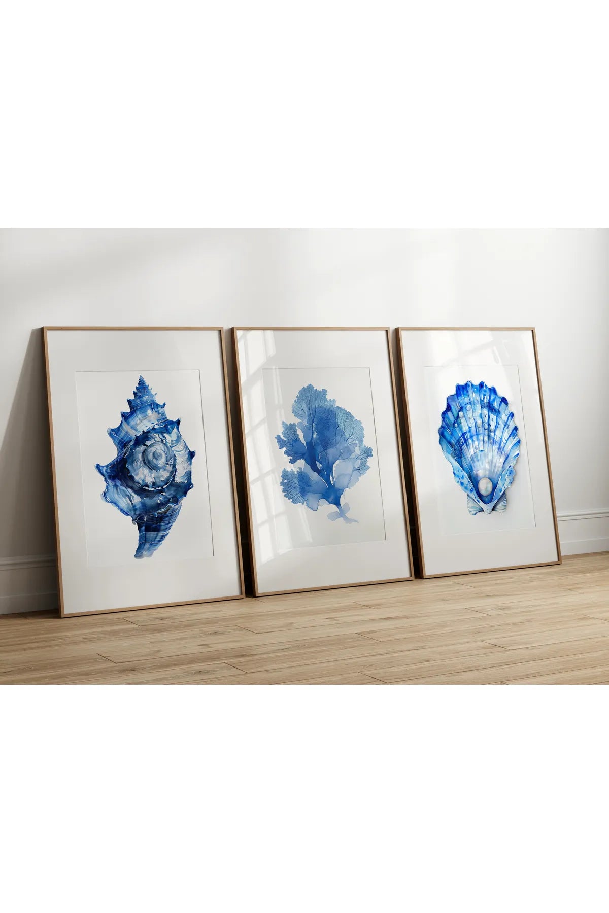 Modern Mavi Temalı Estetik Deniz Canlıları 3'lü Poster Seti