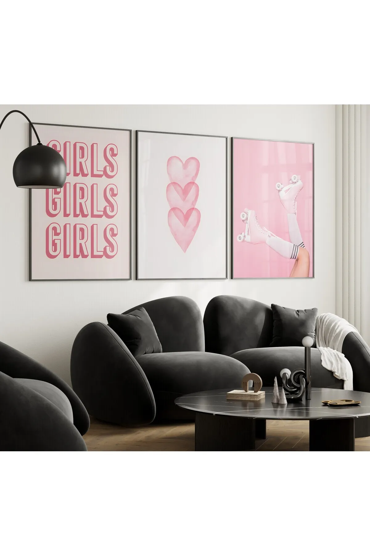 Pembe Parlak Patenli 3'lü Poster Seti