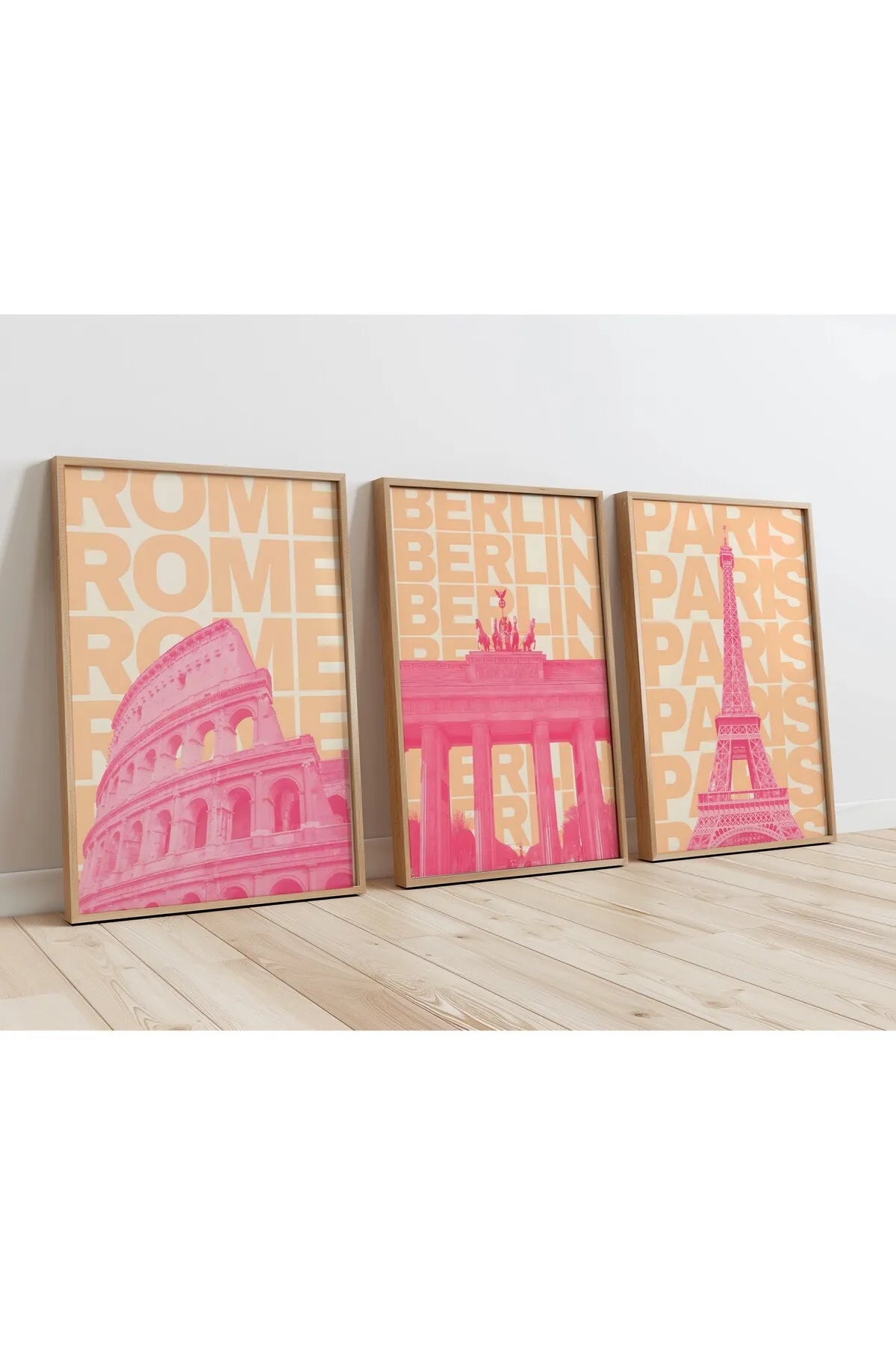 Roma & Berlin & Paris - İllüstrasyon Tarzı 3'lü Şehir Poster Seti
