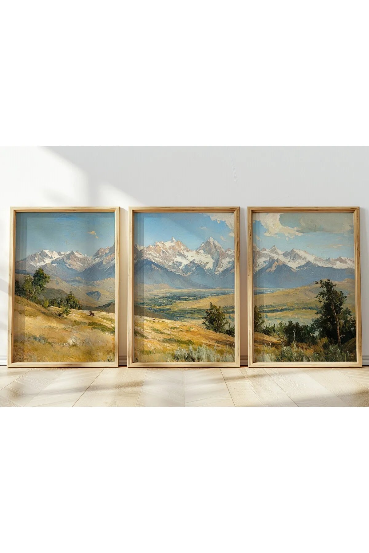 Montana Sıradağları Yağlı Boya Tarzı 3'lü Estetik Tablo Seti