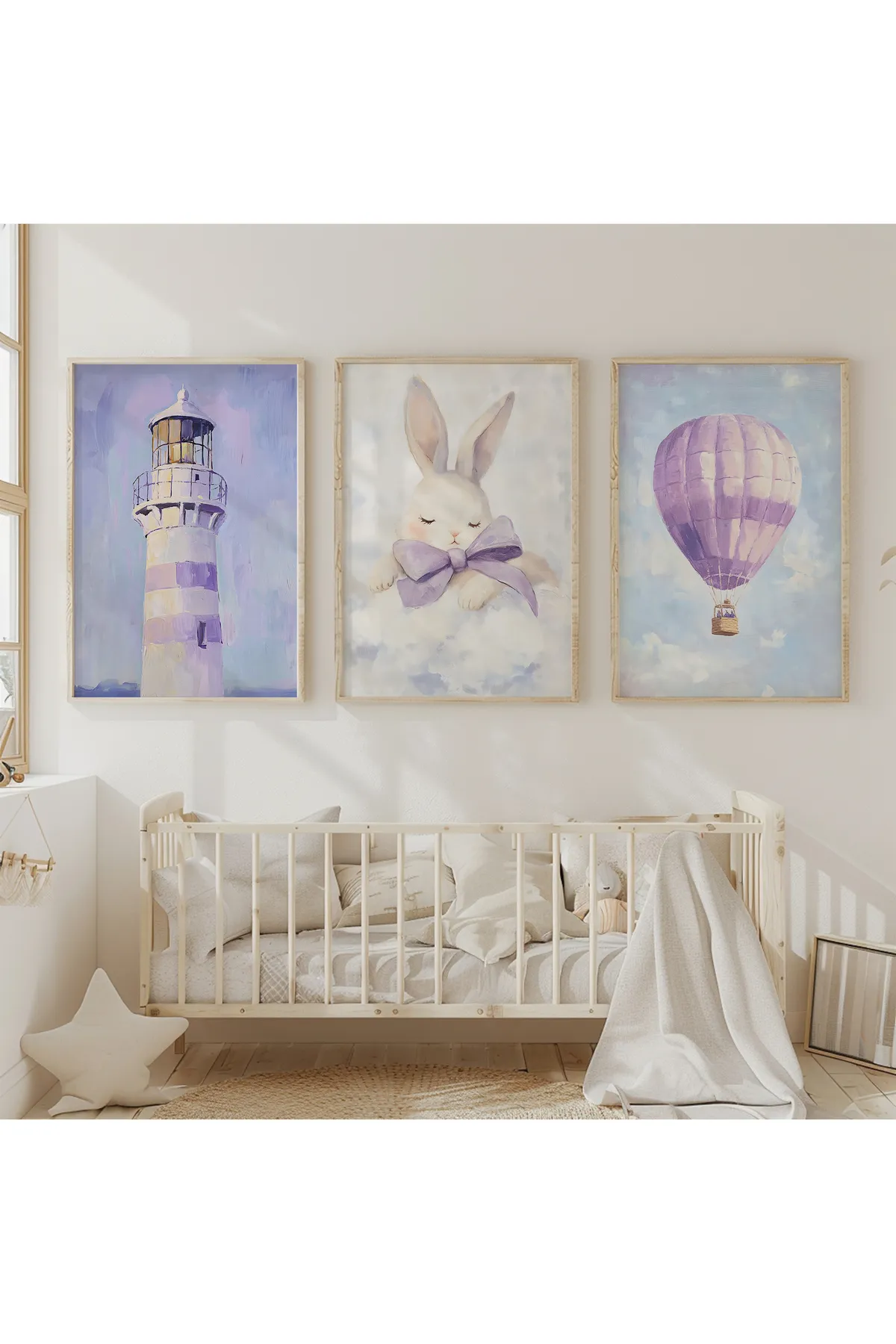 Mor Temalı Uyku Tavşanı 3'lü Poster Seti