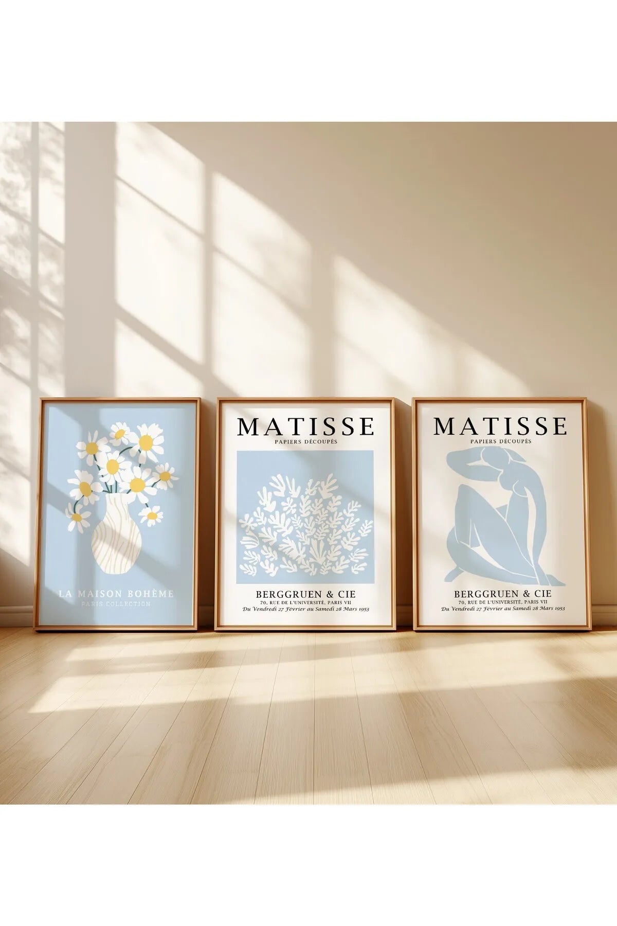 Henri Matisse Pastel Mavi Çiçek & Melek Konseptli 3'lü Poster Seti
