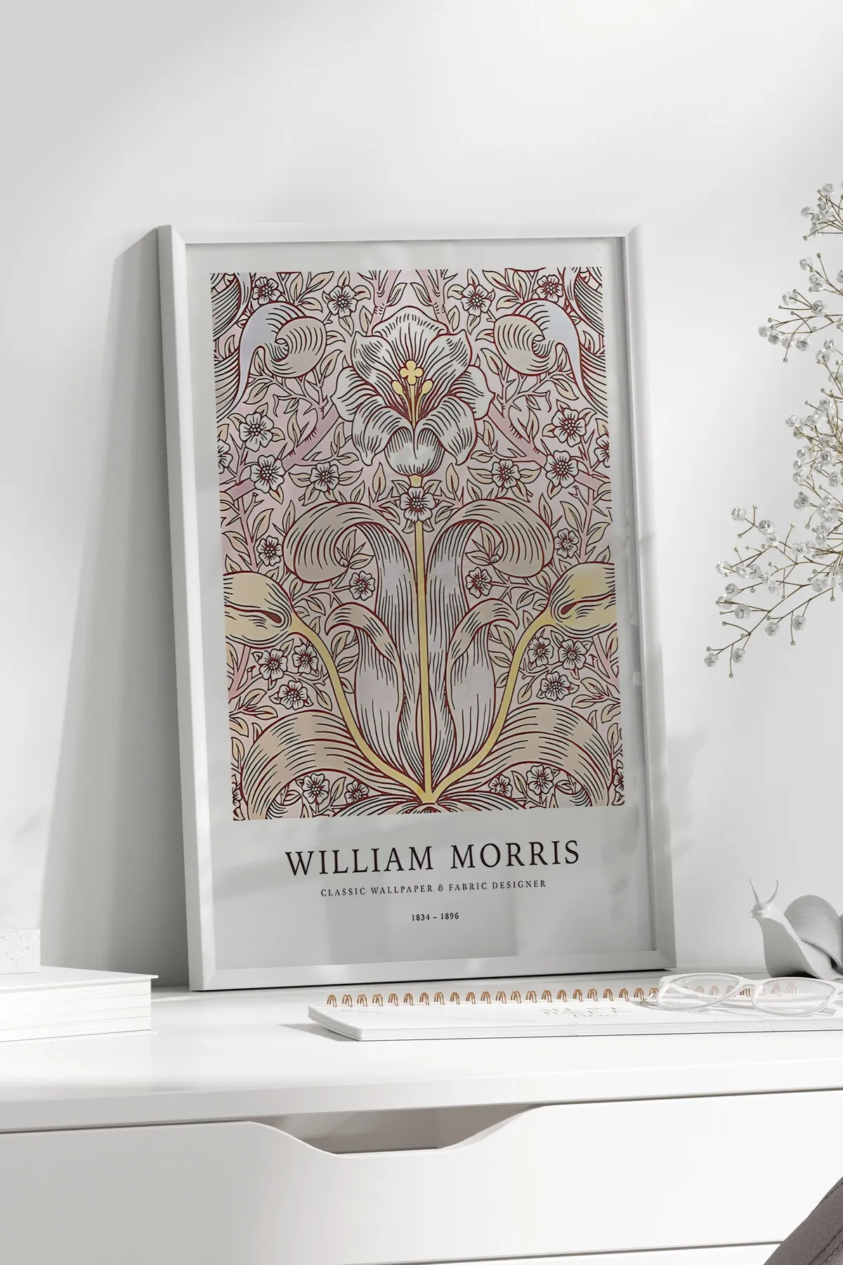 Fabric Designer [William Morris] - Botanik Temalı Bej Duvar Tablosu