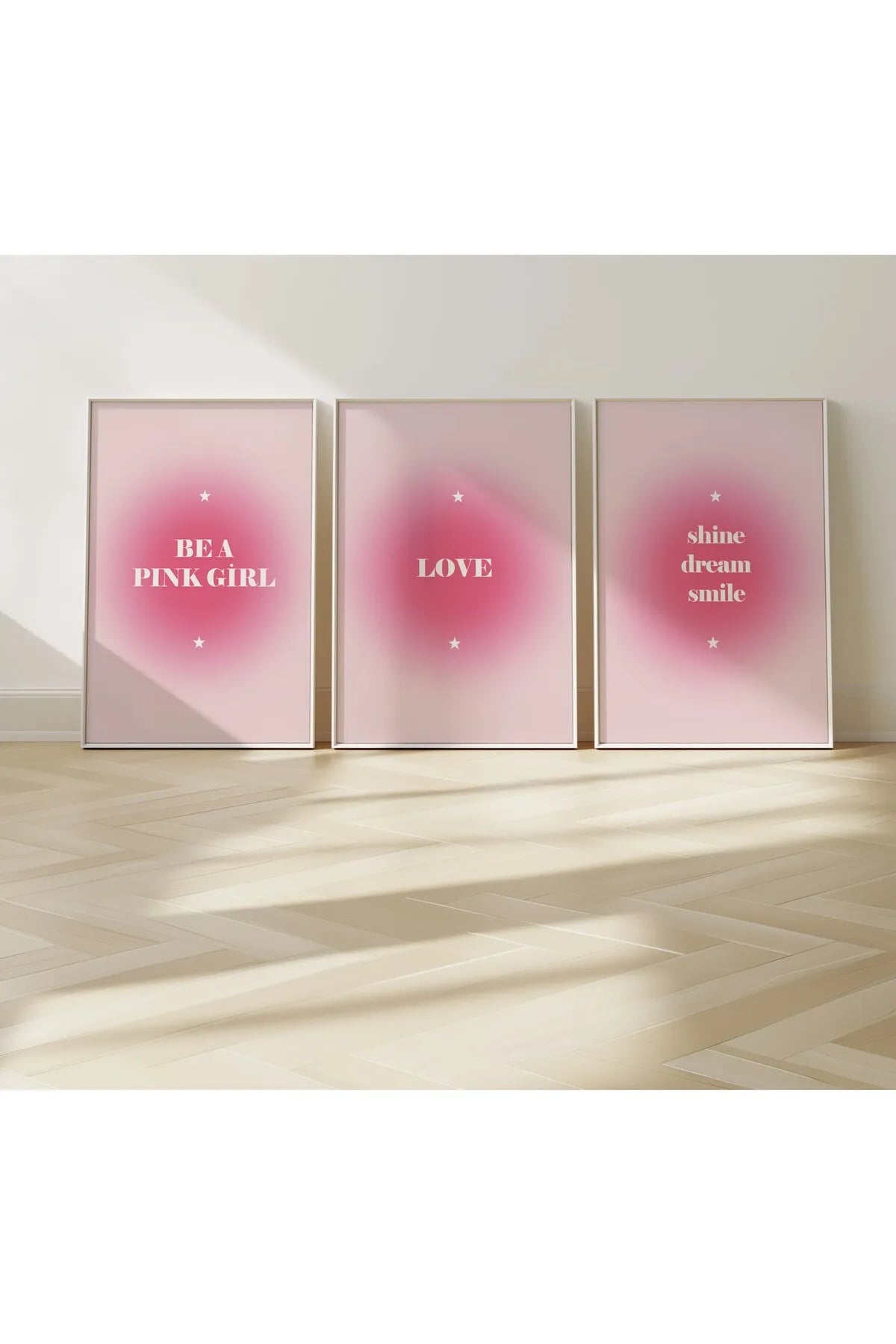Pembe Temalı Pozitif Enerji-Olumlu 3'lü Şık Poster Seti
