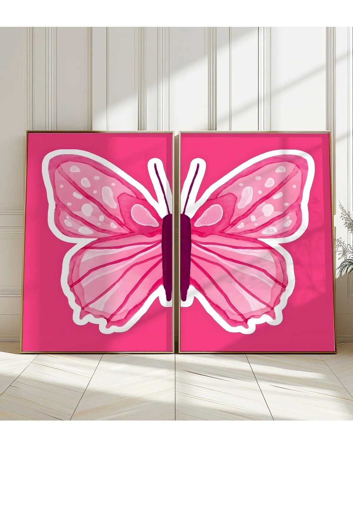 Pembe Sevimli Kelebek 2'li Estetik Poster Seti