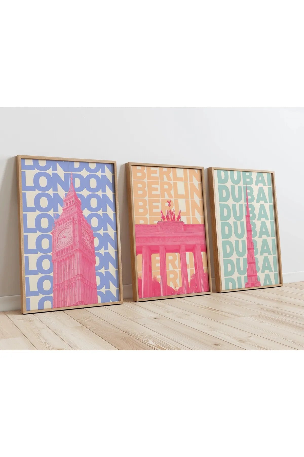 Londra & Berlin & Dubai - İllüstrasyon Tarzı 3'lü Şehir Poster Seti