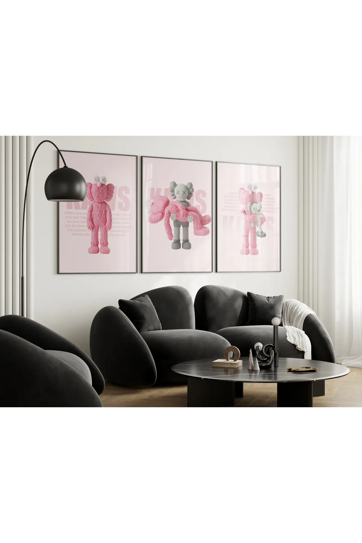 Pembe Kaws Oyuncak 3'lü Poster Seti