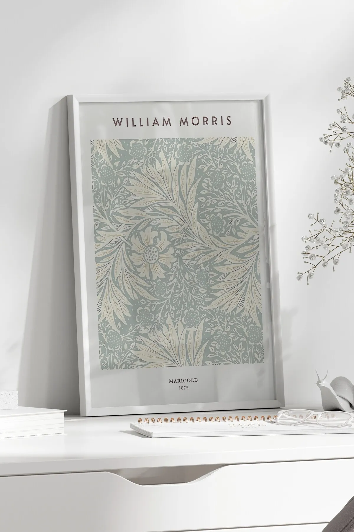 Marigold [William Morris] - Botanik Temalı Beyaz Duvar Tablosu