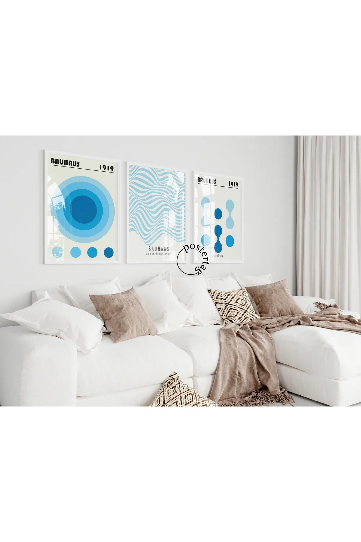 [Bauhaus] Turkuaz Temalı Modern Estetik 3'lü Poster Seti