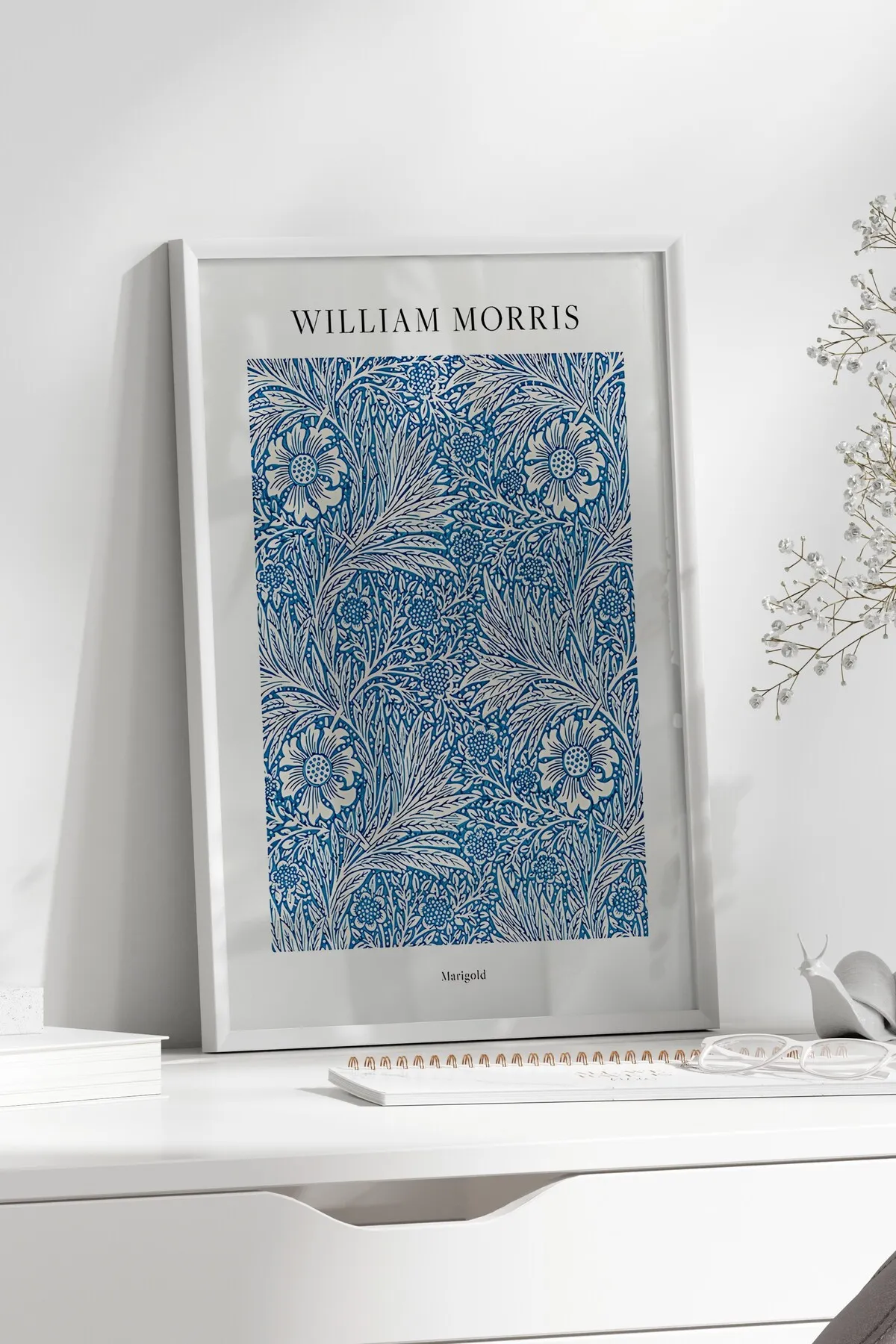 Marigold [William Morris] - Botanik Temalı Turkuaz Duvar Tablosu