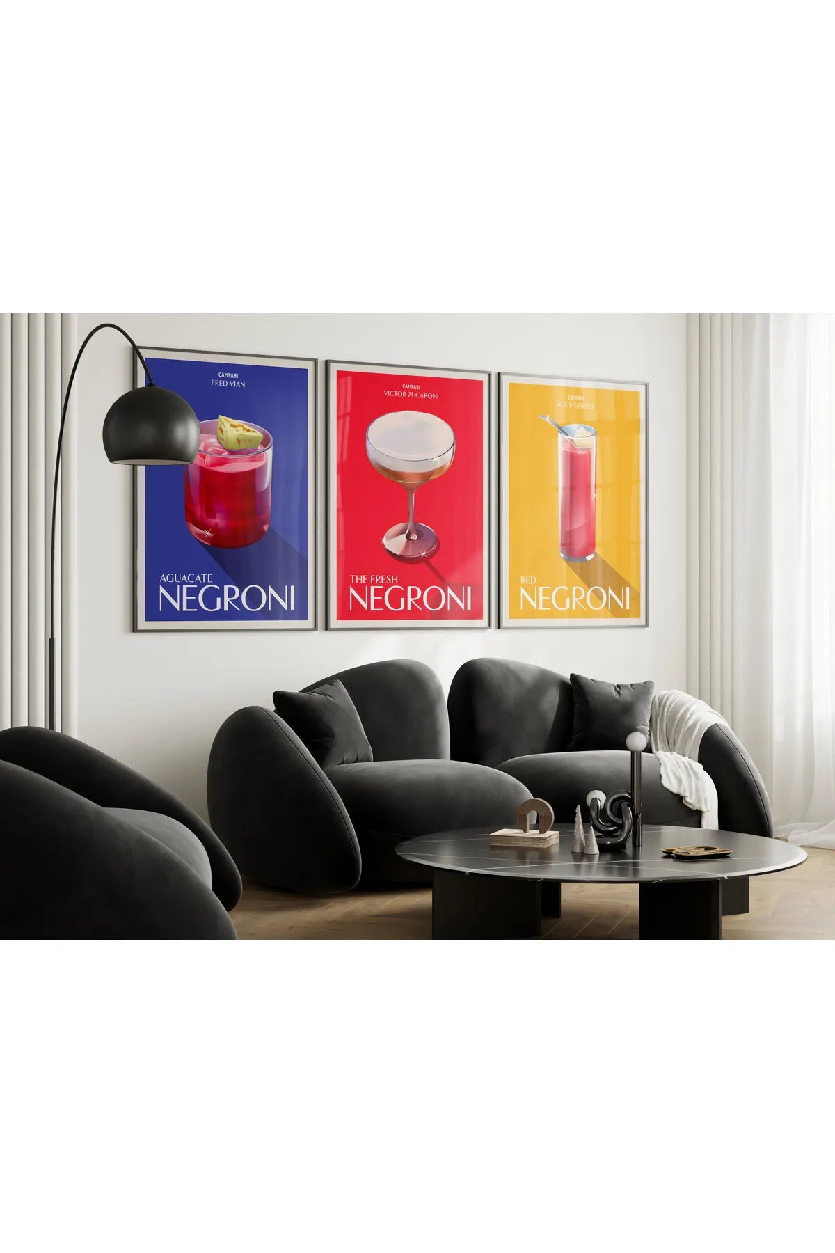 Canlı Renkli Negroni Kokteyller 3'lü Estetik Tablo Seti