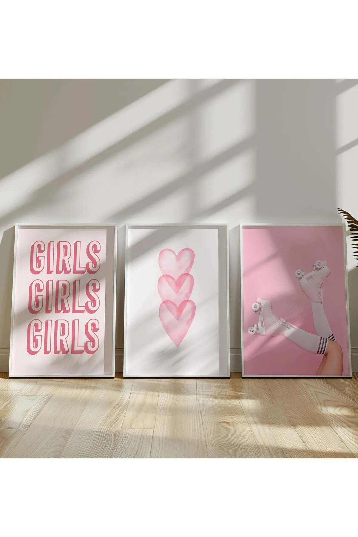 Pembe Parlak Patenli 3'lü Poster Seti