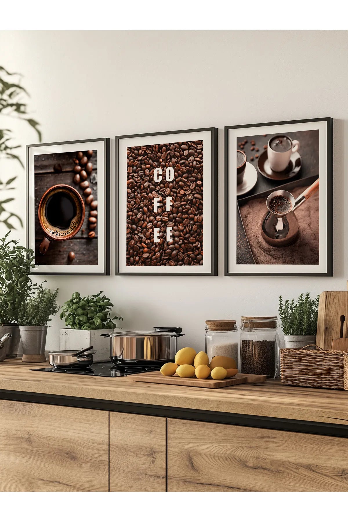 Coffee Beans & Coffee Modern Tarz 3'lü Şık Tablo