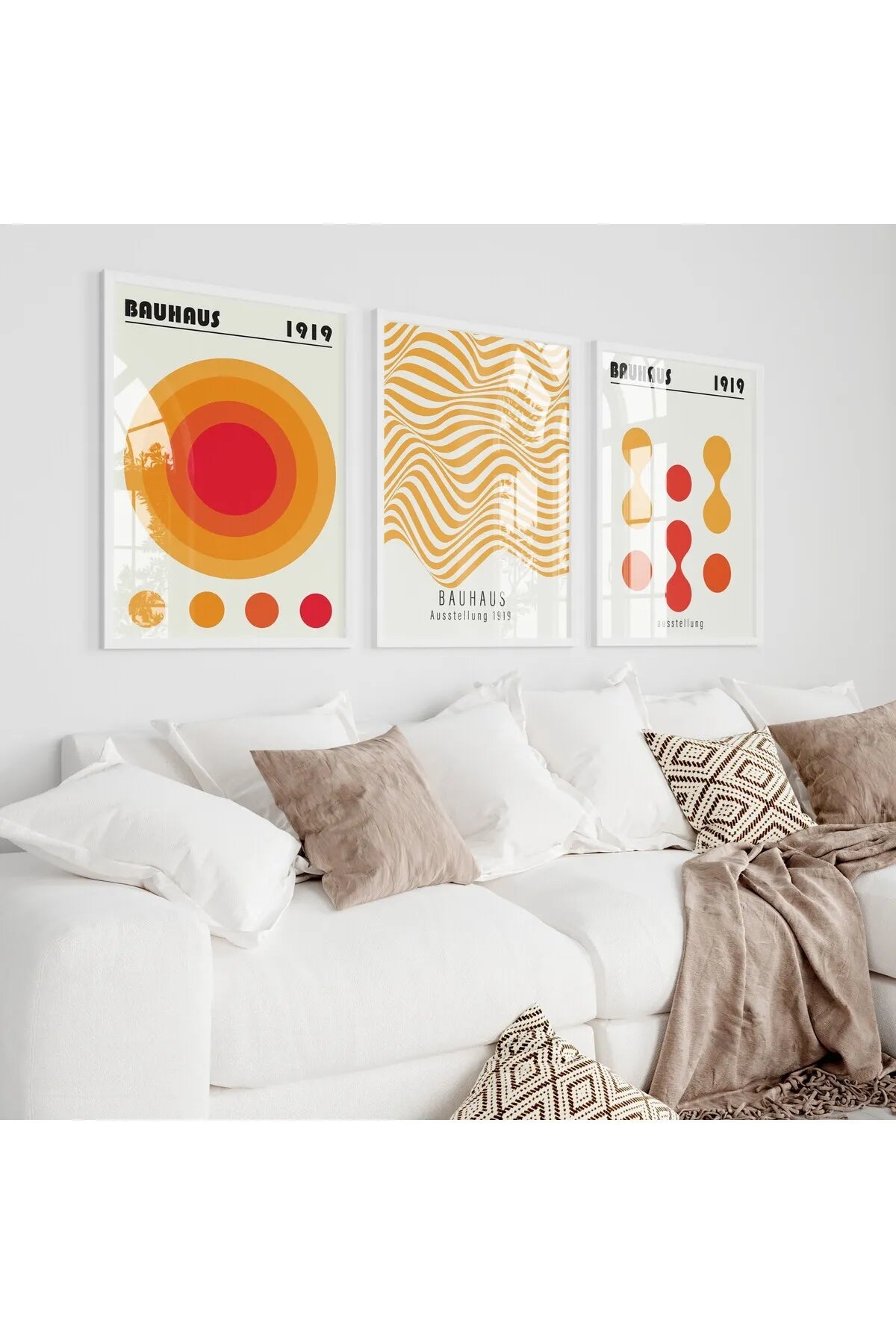 [Bauhaus] Turuncu Temalı Modern Estetik 3'lü Poster Seti