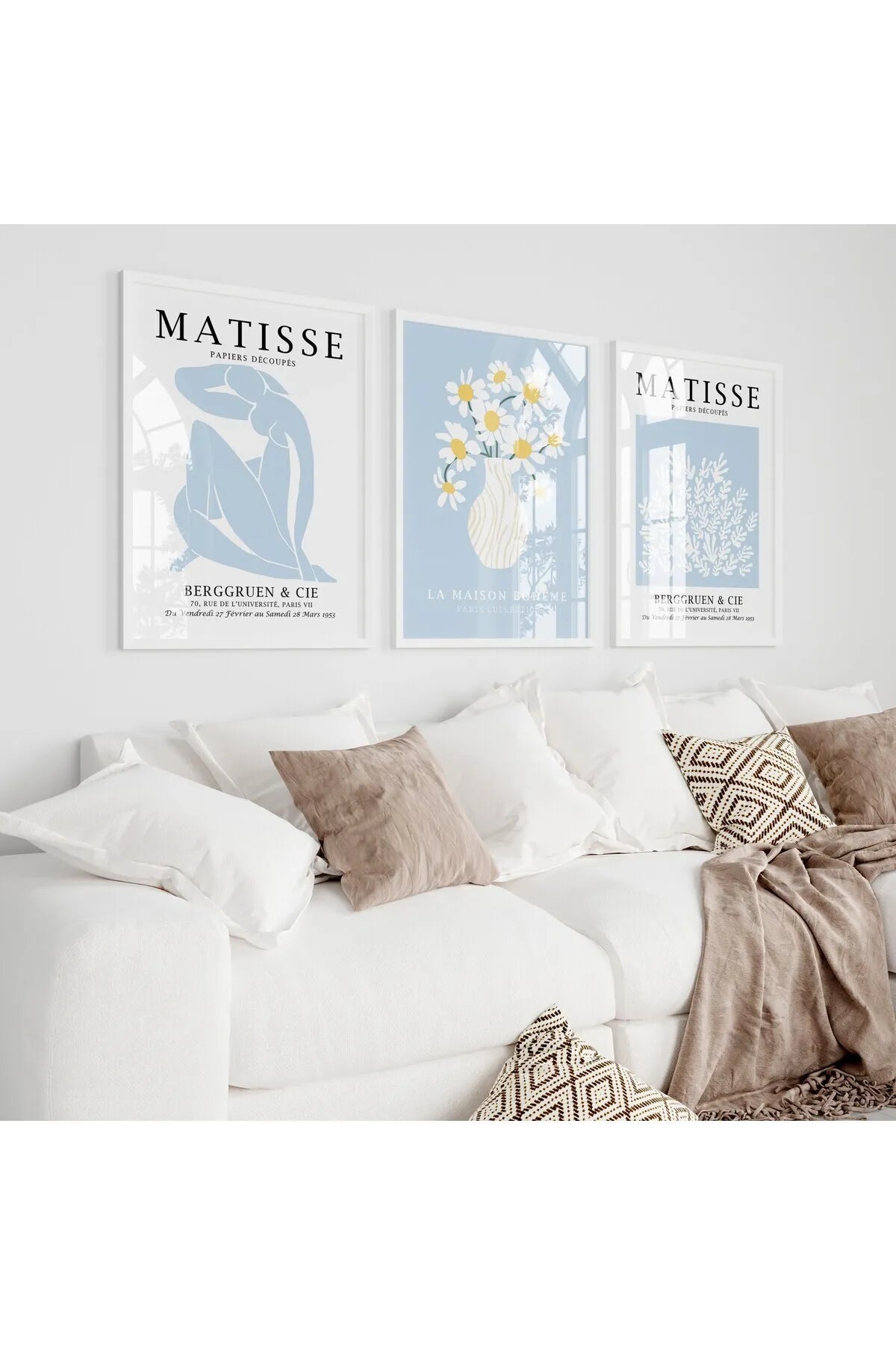 Henri Matisse Pastel Mavi Çiçek & Melek Konseptli 3'lü Poster Seti