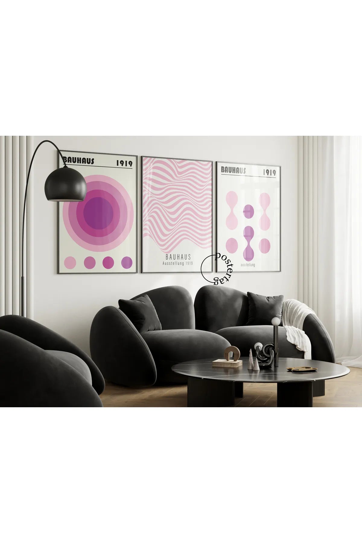 [Bauhaus] Mor Temalı Modern Estetik 3'lü Poster Seti