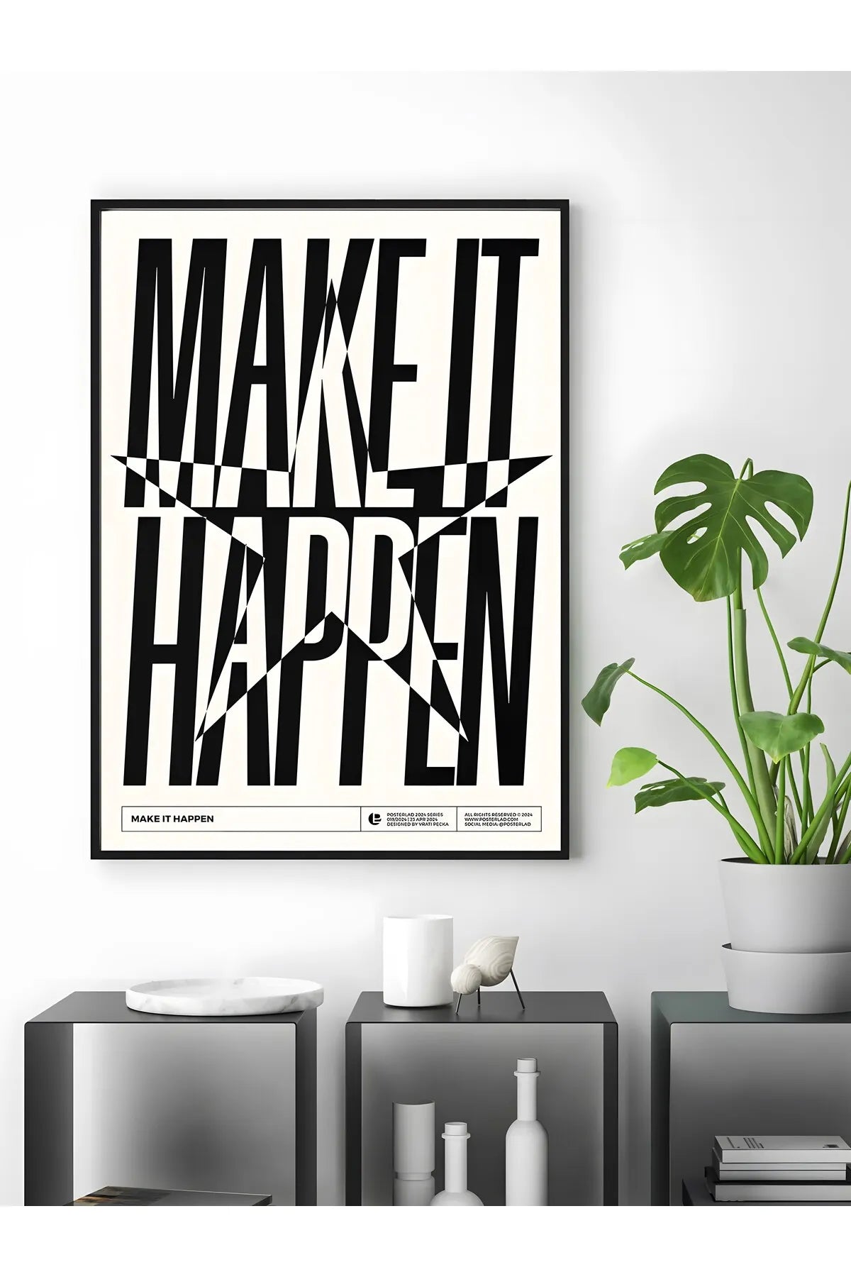 MAKE IT HAPPEN Minimalist Estetik İlllüstrasyon Posteri