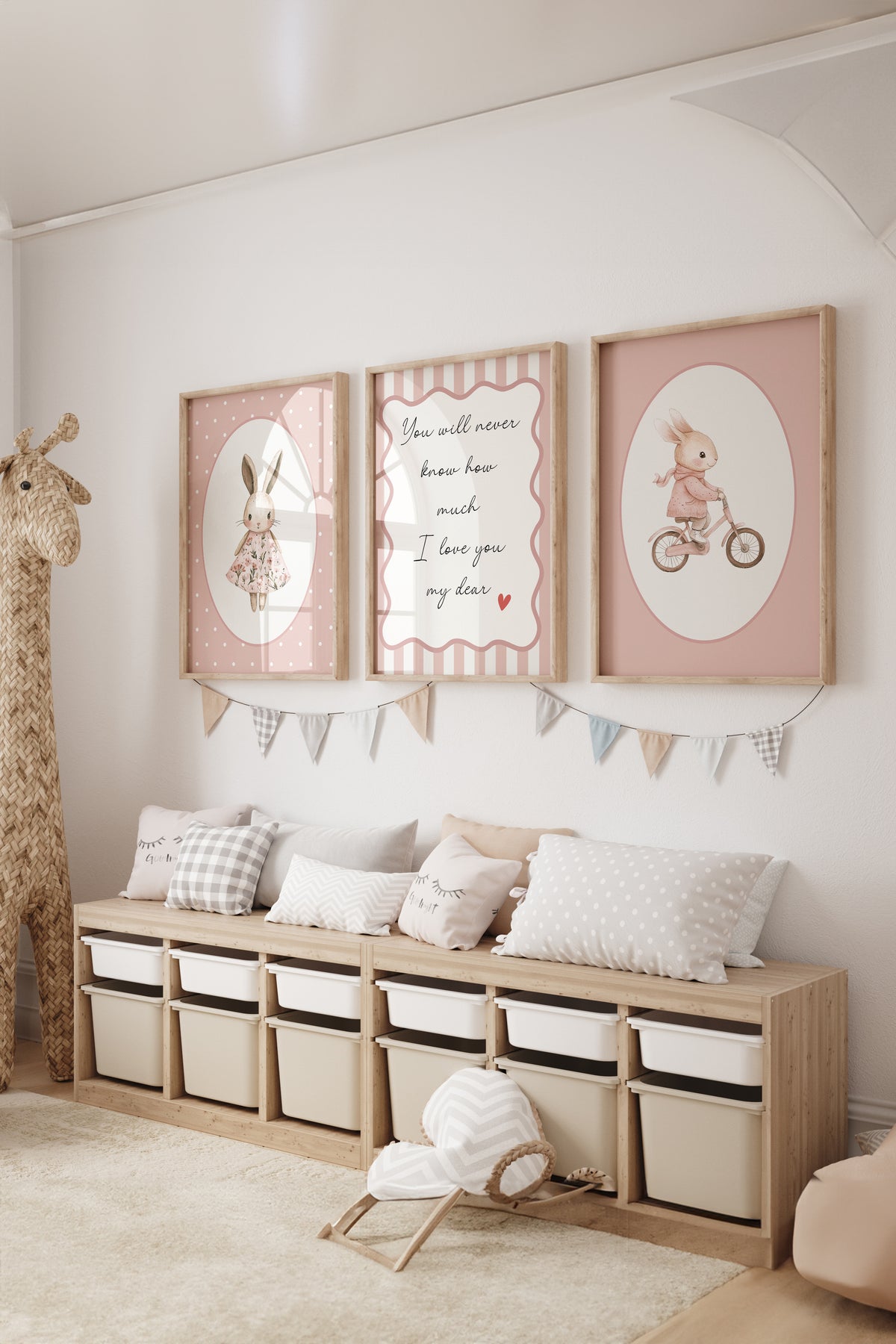 3'lü Vintage Tavşanlı Çocuk Odası Tablosu