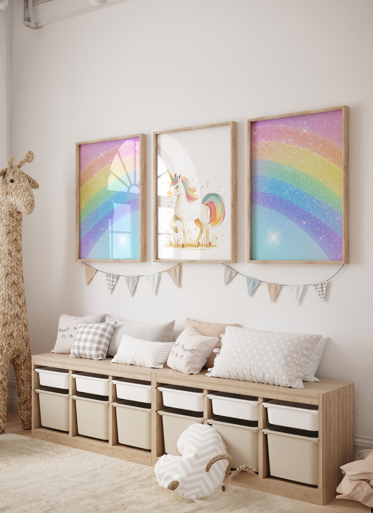 Tatlı Unicorn ve Gökkuşağı 3'lü Tablo Seti
